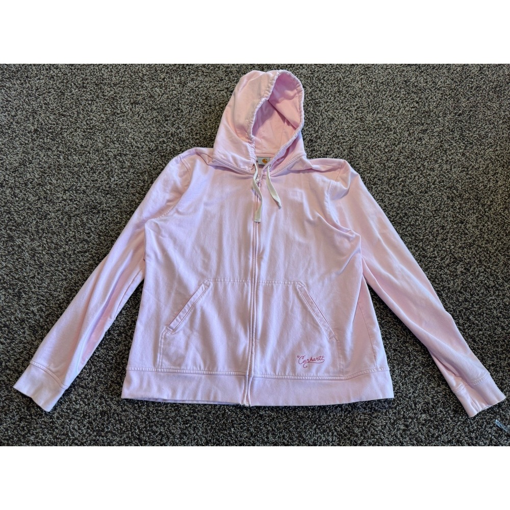 Carhartt For Women Hoodie Size L Pink Full Zip Sweatshirt Script Logo